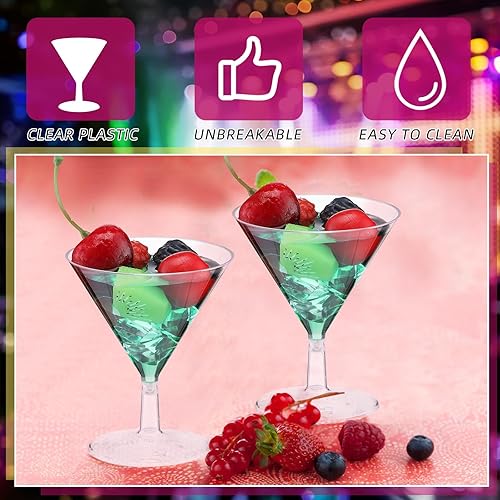 Miniatura 5 de Yinkin 12 Piezas Vasos de Martini de Plástico de 2 oz Desechables Transparentes para Cóctel Postre Parfait Vasos Irrompibles Mini Copas de Martini