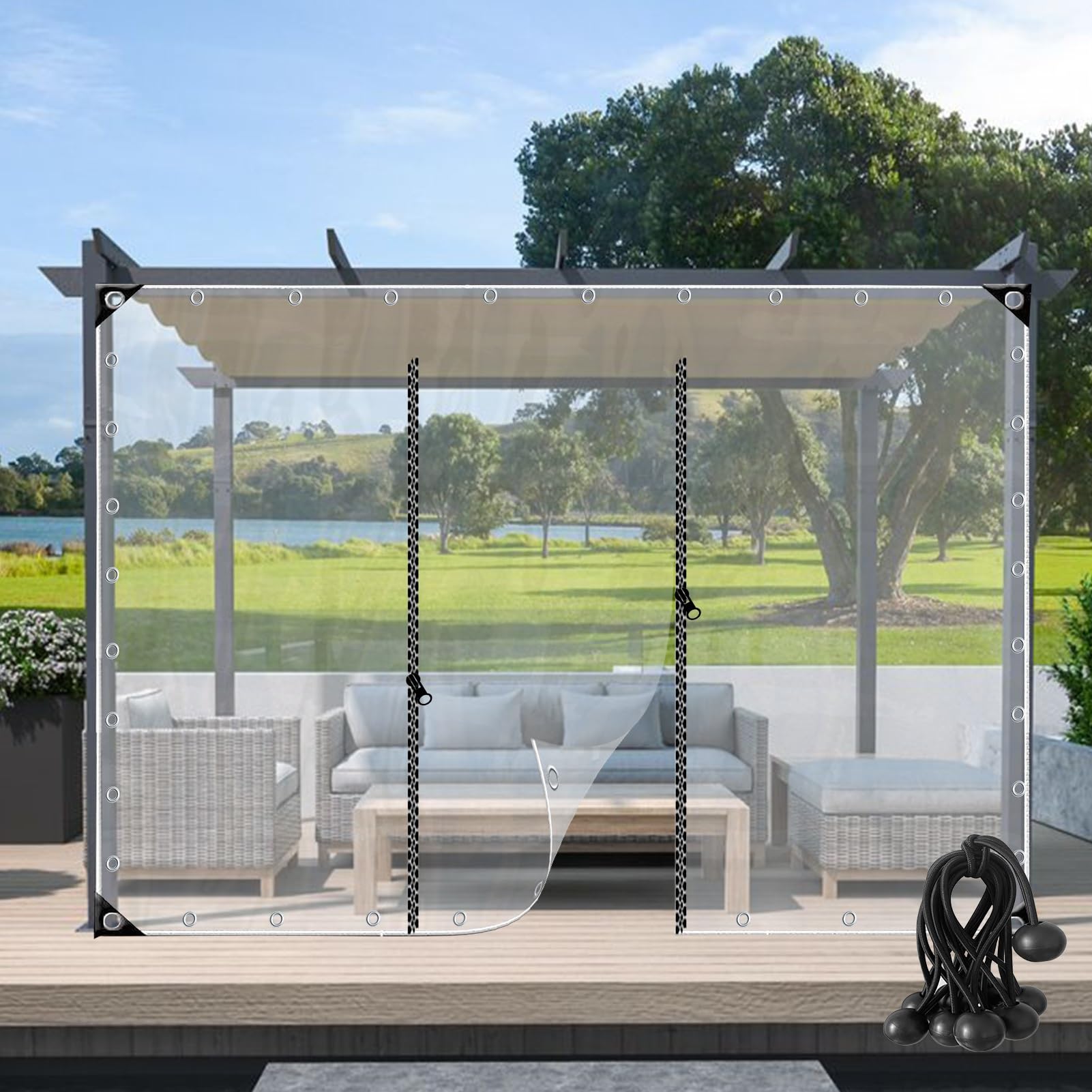Bâche transparente en PVC avec porte zippée 2,2x2m pour pergola