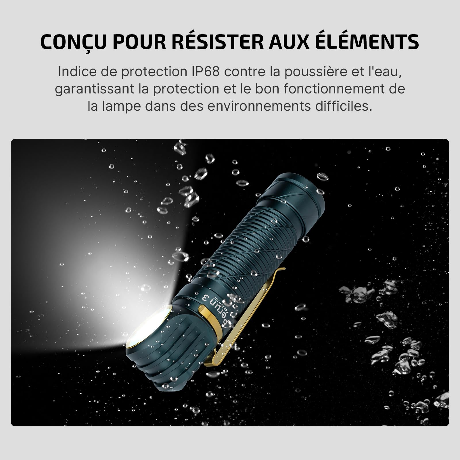 OLIGHT Perun 3 Lampe Frontale Ultra Puissante Rechargeable USB EDC 3000 LM Portée Max. 160 Mètres Torche Clignotant 7 Modes Étanche IP68 Headlamp LED Feu Rouge Pour Camping,Jogging (Bleu Orage)