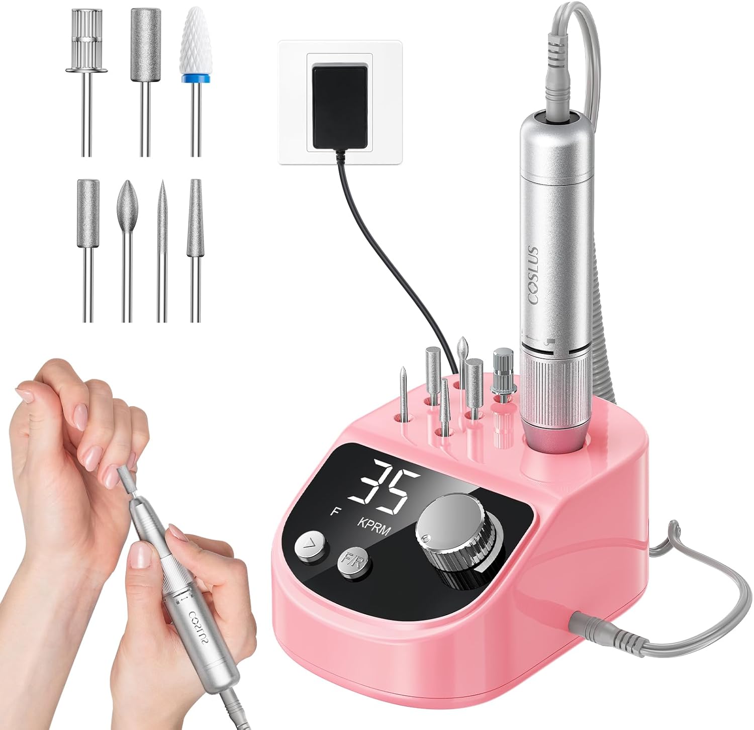 COSLUS E50 Professional Electric Nail Drill: 35000RPM Steady Power with LED Display for Acrylic, Gel & Natural Nails - Easy to Use for Women, Nail Art Practice, Desktop Nail File at Home DIY or Salon