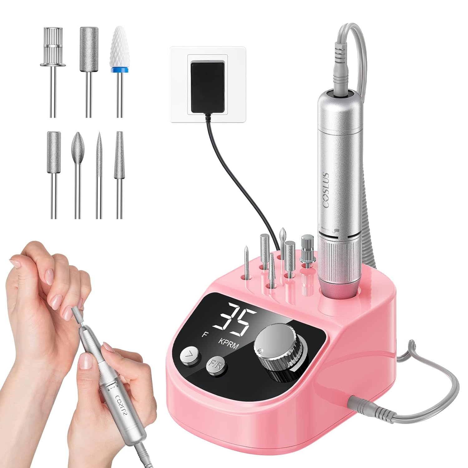 COSLUS E50 Professional Electric Nail Drill: 35000RPM Steady Power with LED Display for Acrylic, Gel & Natural Nails - Easy to Use for Women, Nail Art Practice, Desktop Nail File at Home DIY or Salon