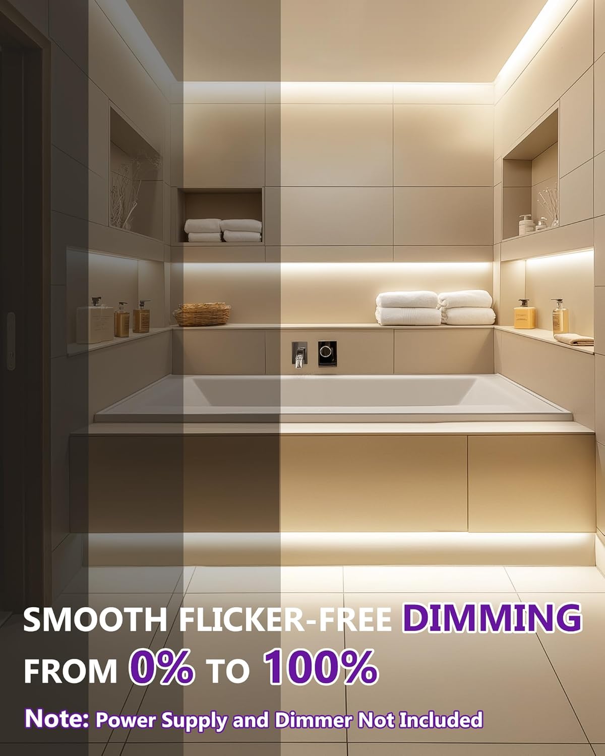 Outdoor COB LED Strip Lights Waterproof White 4000K, 16.4ft IP67 24V Tape Light High Density, 2560 LEDs, 305 LM/FT, CRI 90+, Lighting for Bathroom,Backyard,Garden,UL Listed(Power Source Not Included)