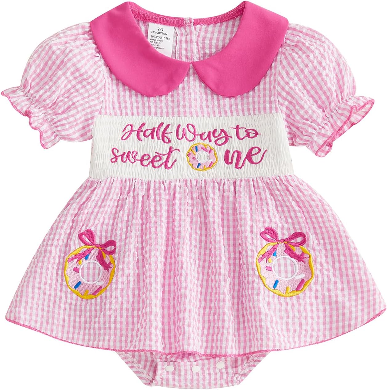 Bagilaanoe Half Birthday Outfit Baby Girl Half Way to Sweet ONE Donuts Short/Long Sleeve Romper Smocked Bubble Clothes