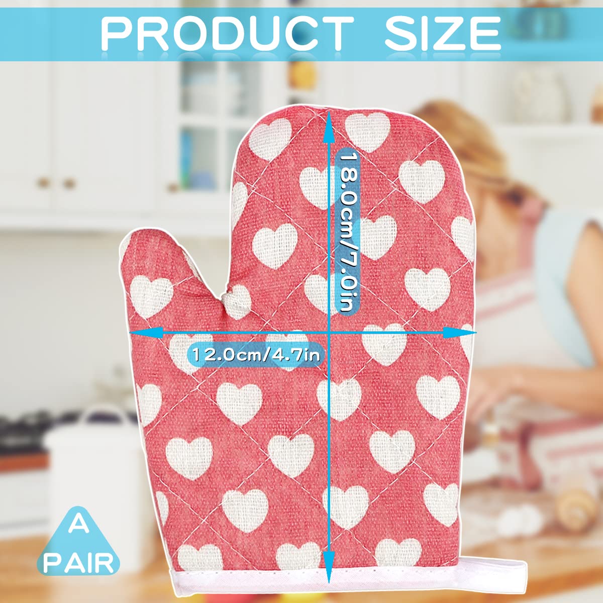 DOERDO 2 Pack Kid Oven Mitts for Children Heat Resistant Kitchen Mitts, Great for Cooking Baking, Age 4-12 (7"x4.7", Sweet Heart) - Image 2
