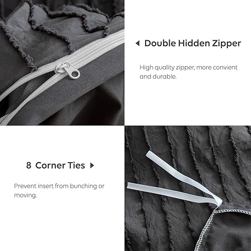 Miniatura 3 de JELLYMONI Juego de funda de edredón de microfibra copetuda de 3 piezas, color negro y azul, funda de edredón con textura copetuda a rayas bohemias