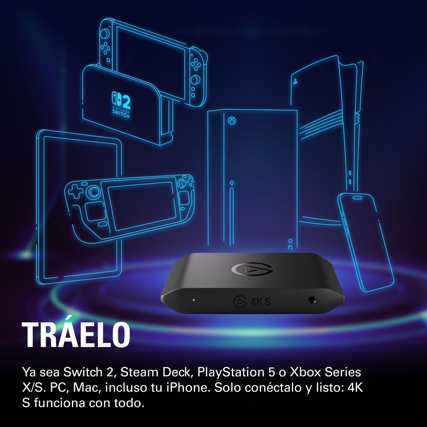 Elgato 4K S, tarjeta de captura externa | Captura 4K60, paso de 1440p120 o 1080p240, soporte HDR10, latencia cercana a cero, USB-C, entrada de audio analógica