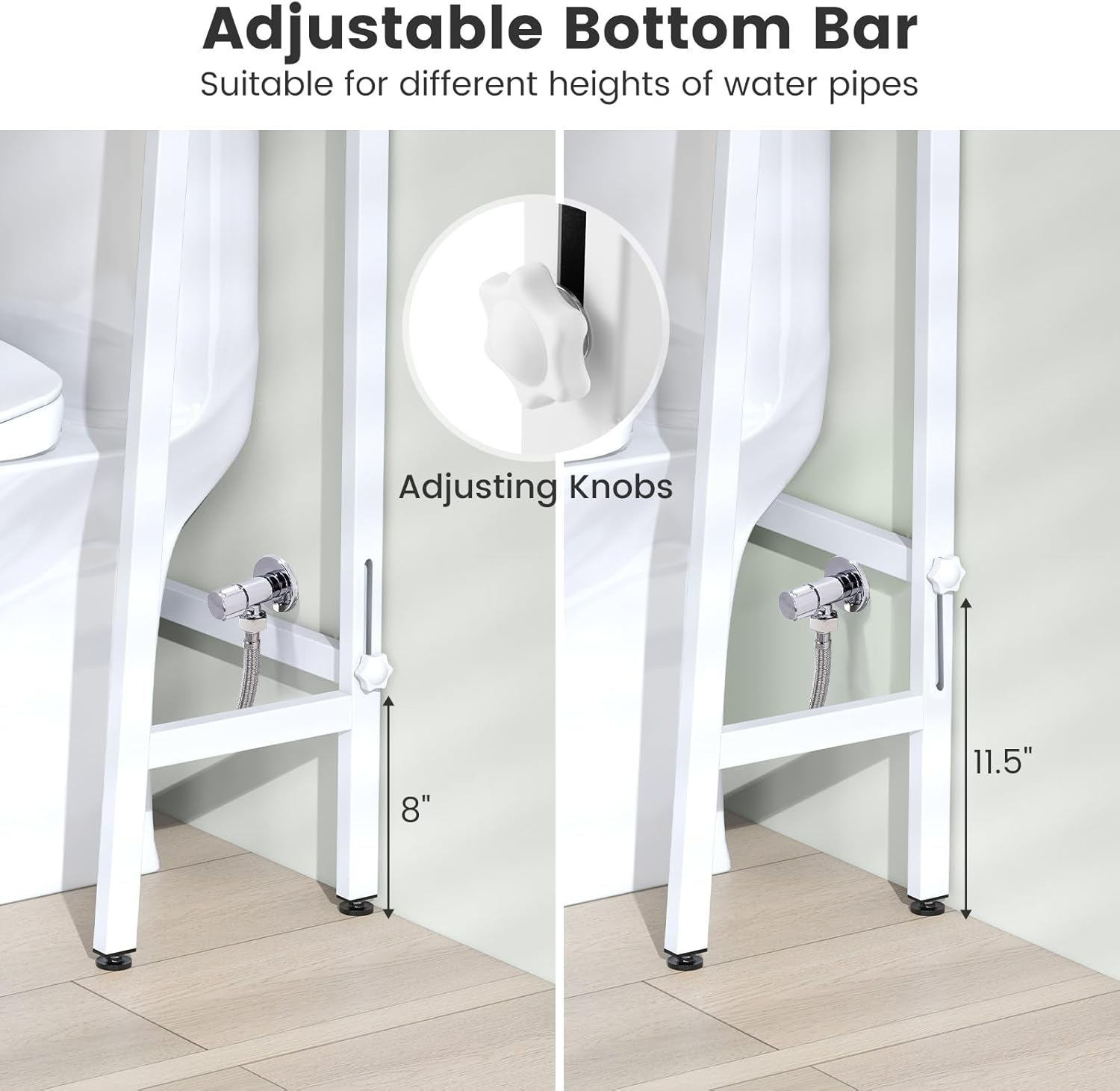 Tangkula Over-The-Toilet Storage Rack, 3-Tier Freestanding Bathroom Space Saver Shelf w/ 2 Hanging Hooks & Toilet Paper Holder, Metal Above Toilet Storage Rack for Bathroom Laundry (White, 62.5”H)