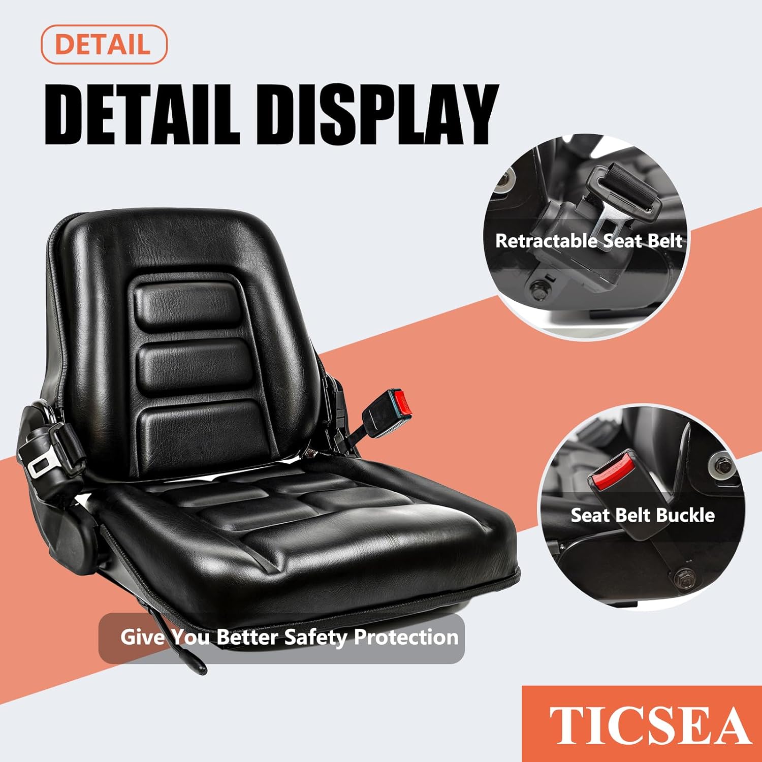 Universal Forklift Seat, Tractor Seat with Safety Belt, Adjustable Back and Operator Position Switch,for Tractor,Excavator Skid Loader Backhoe Dozer Telehandler