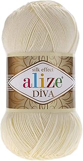 diva Silk Effect 100% Microfiber Acrylic Yarn 1 Ball skeins 100gr 383yds Color (1) Cream