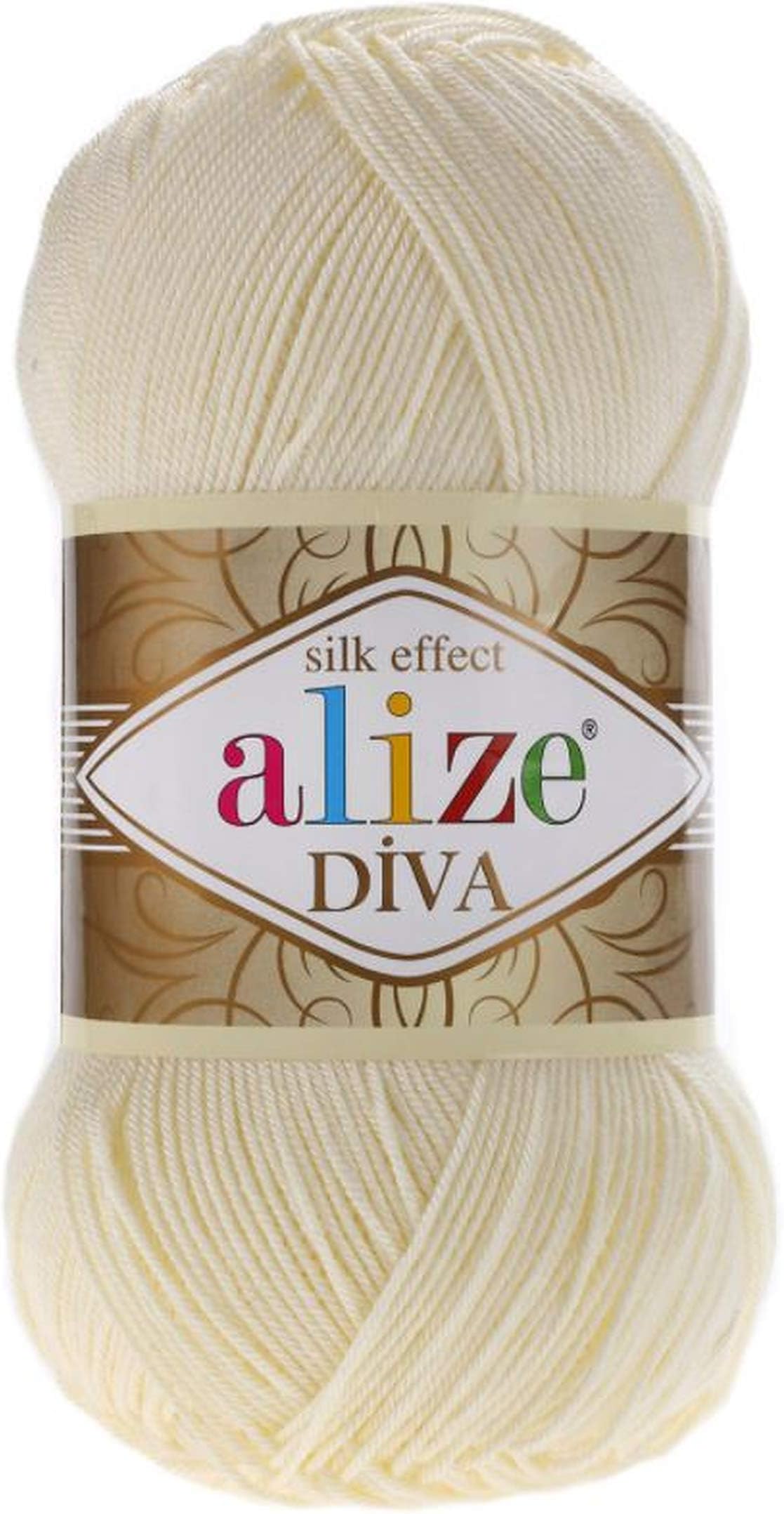 Alize Diva Silk Effect 100% Microfiber Acrylic Yarn 1 Ball skeins 100gr 383yds Color (1 - Cream)