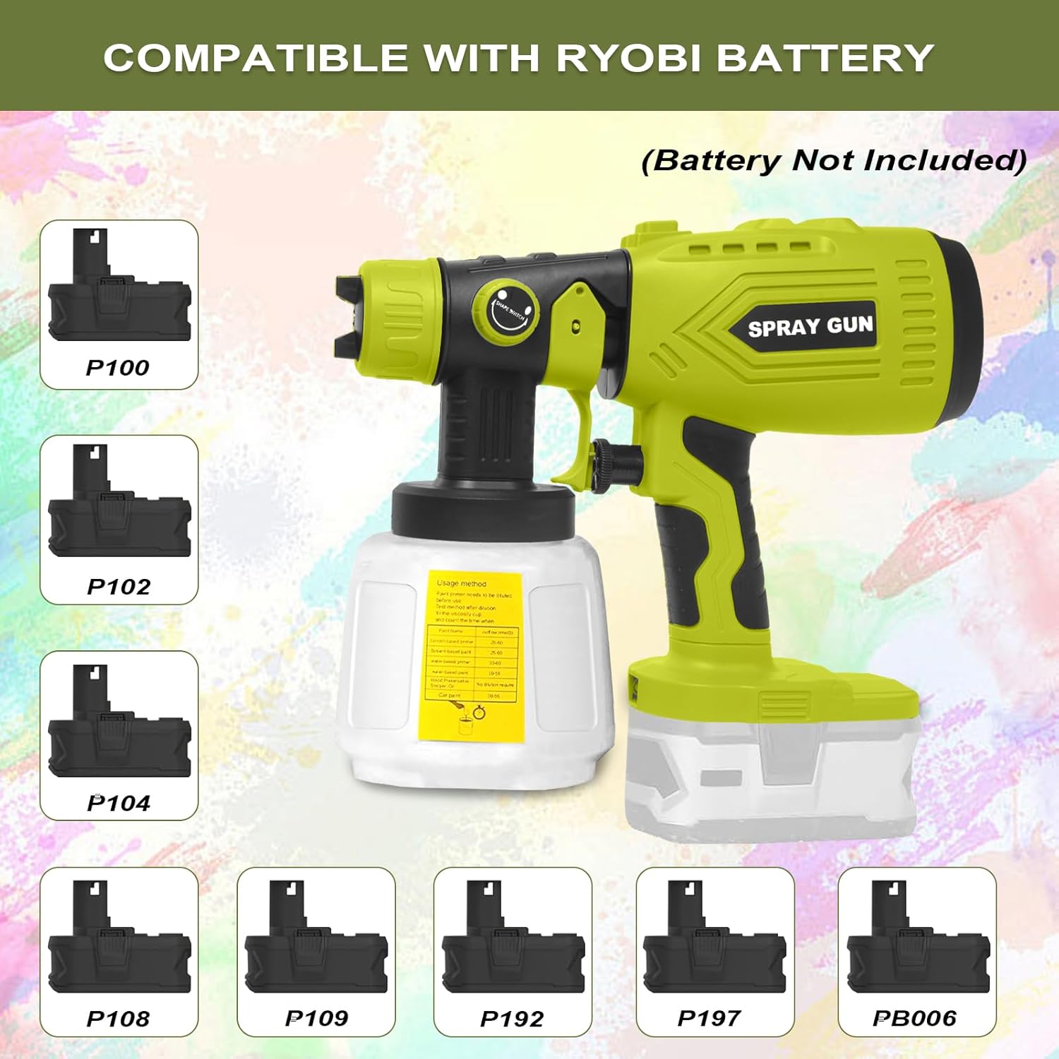 Cordless Paint Sprayer for Ryobi 18V Battery (Battery Not Included) - Electric Handheld Spray Paint Gun with 4 Nozzles & 3 Spray Patterns, Ideal for DIY Projects, House Painting, Furniture, Fence