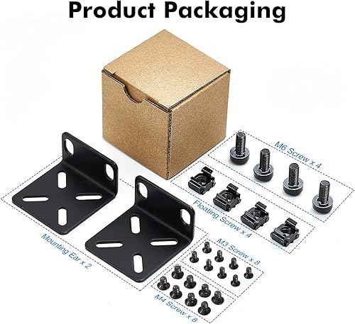 Miniatura 5 de MokerLink Kit de montaje en rack para interruptores de 17.3 pulgadas de ancho, distancia de orificio ajustable 0.551-1.142 in, 0.5-1.14 pulgadas,