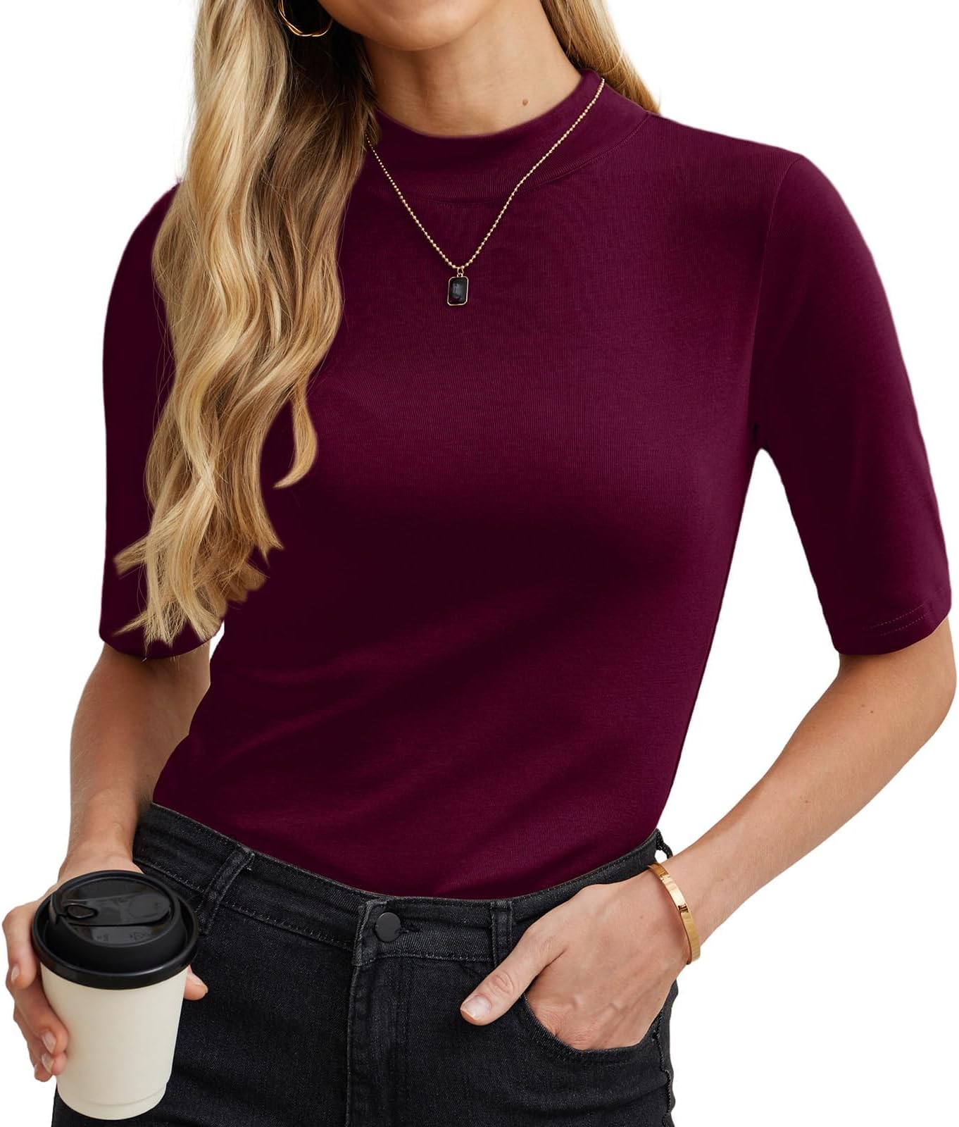 PrinStoryWomens Tops Summer Short Sleeve T Shirts Business Dressy Casual Knit Pullover Tops for Women