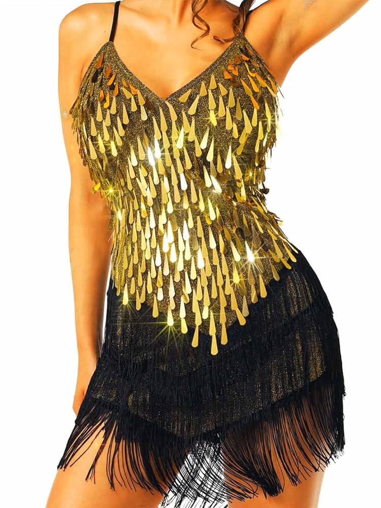 Amazon.com: AJACITY Women's Sparkly Sequin Dress Finge Dance Amazon.com: AJACITY Women's Sparkly Sequin Dress Finge Dance