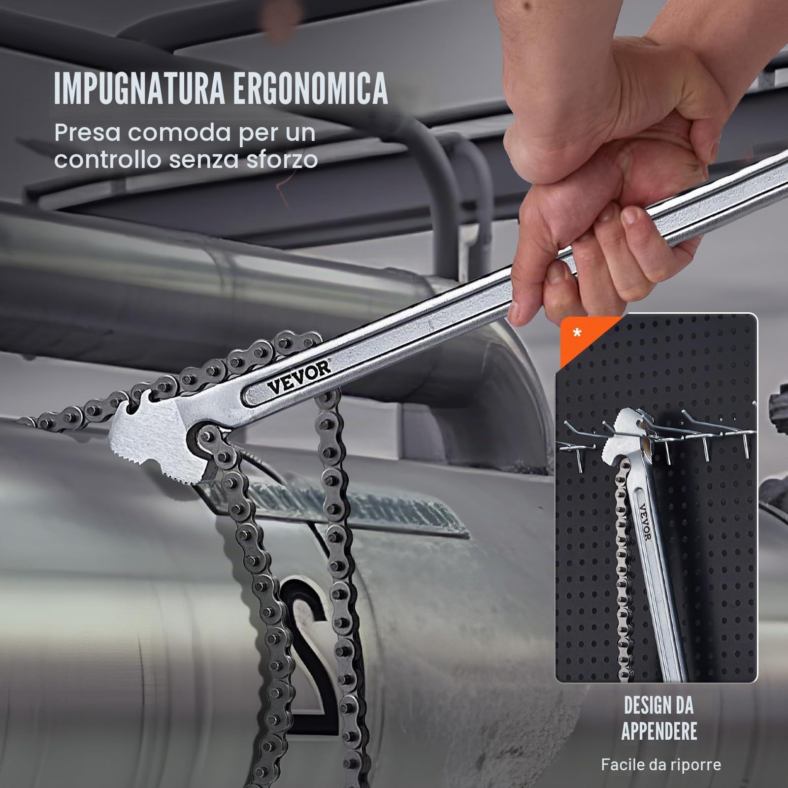 VEVOR Chiave a Catena, Chiave per Tubi a Catena 1219 mm, Chiave per Raccordi per Tubi Reversibile CRV con Ganascia ad Alta Resistenza e Impugnatura Ergonomica, Installazione Tubi e Auto Riparazione