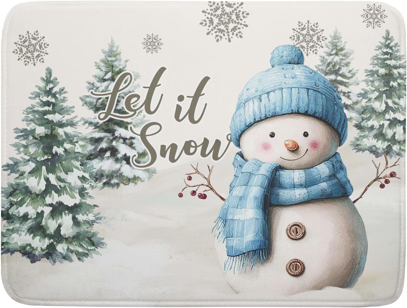 Winter Large Dish Drying Mat for Kitchen Counter 18x24 Inch Blue Snowman Snowflake Trees Reusable Washable Drying Pad Countertop Home Decor