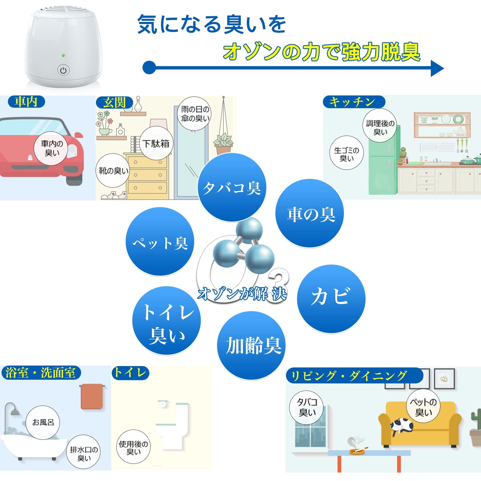 Amazon | オゾン発生器 Areahome usb給電 電池給電（単三）3mg/h 1～25 