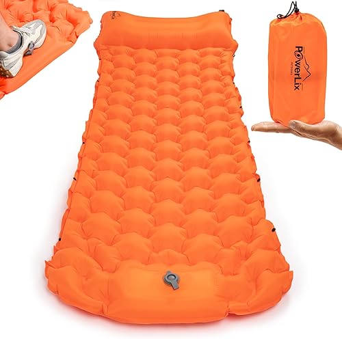POWERLIX Colchoneta de dormir mejorada para acampar con almohada integrada y bomba de pie, bolsa de transporte, alfombrilla de camping compacta y