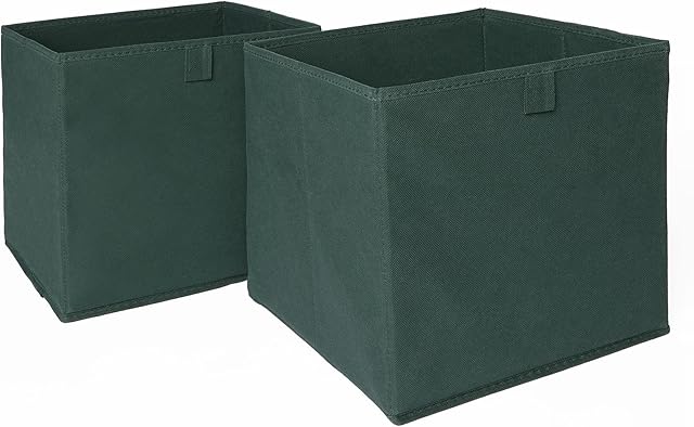 OHS Set of 2 Fabric Storage Boxes Home Organiser Toys Clothing Bathroom Pop Up Collapsible Foldable Cube Box, Forest Green