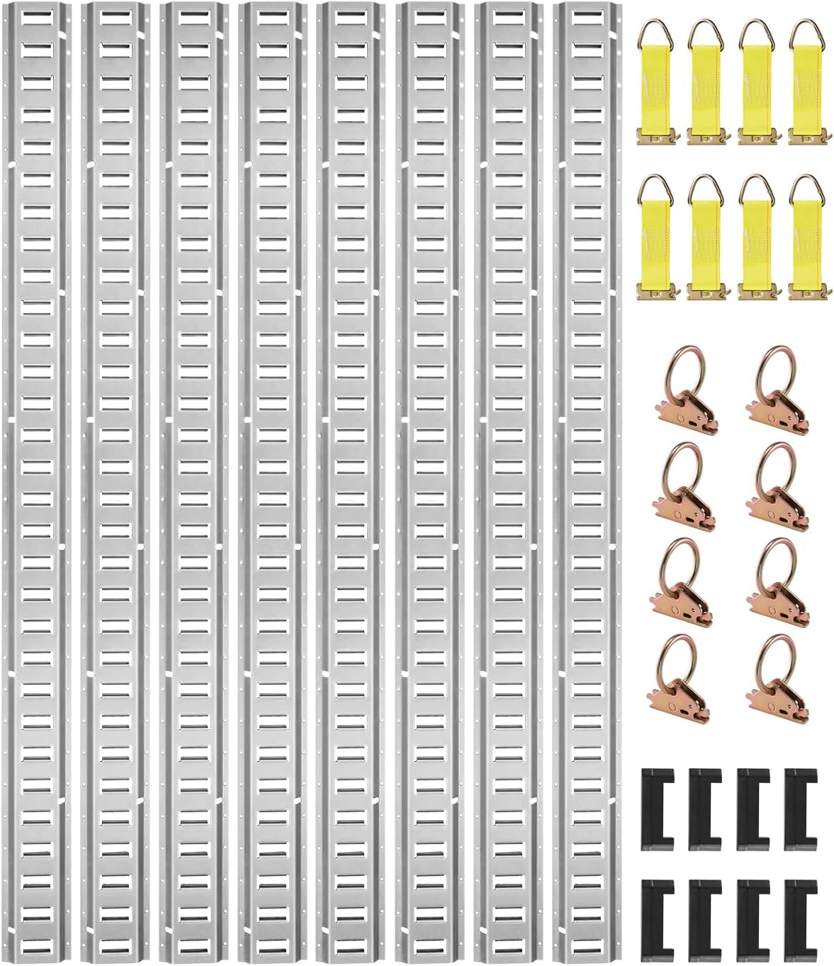 VEVOR E Track Tie-Down Rail Kit, 32PCS 5FT E-Tracks Set Includes 8 Steel Rails & 8 O Rings & 8 Tie-Offs with D-Ring & 8 