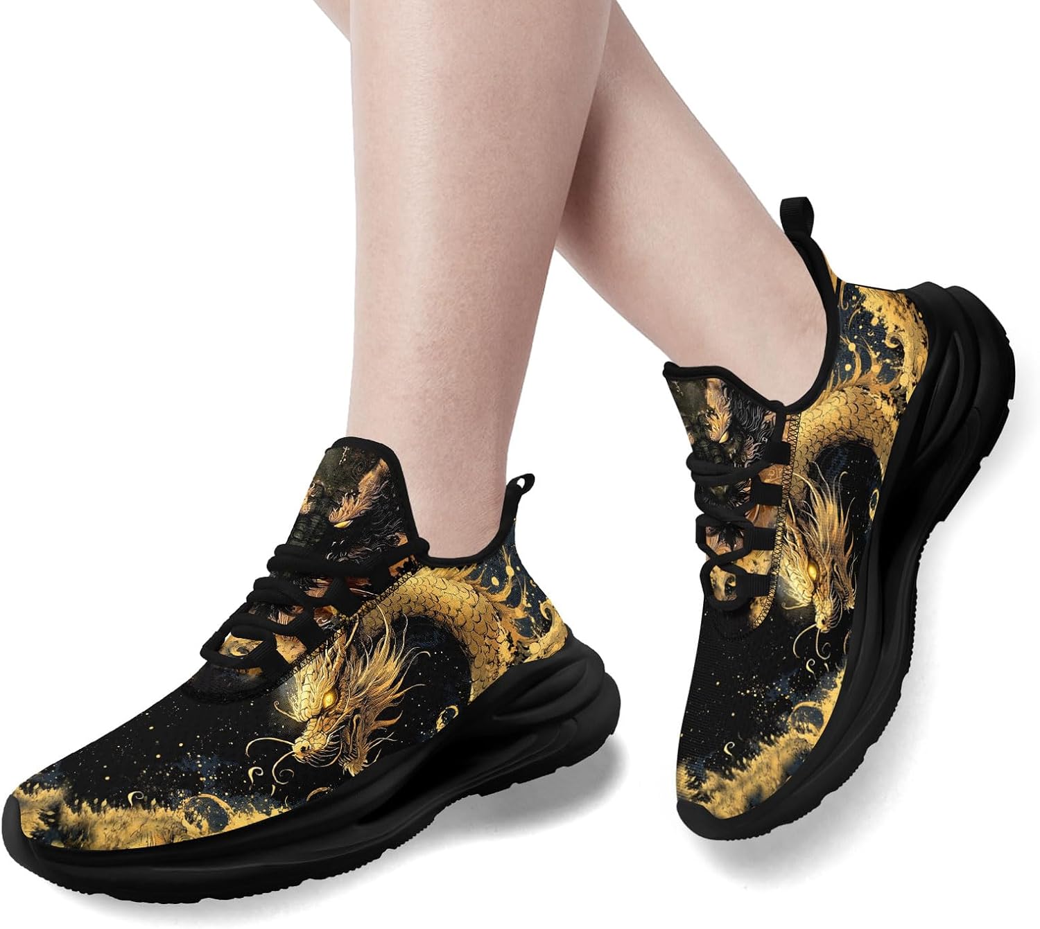 Lightweight Mesh Running Shoes for Men & Women, Chinese Dragon Design Breathable Comfortable Sneakers for Gym Workouts