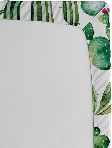 Miniatura 5 de Ambesonne Sábana bajera verde, estampado de dibujos animados de plantas mexicanas de cactus de Texas con estampado de dibujos animados, funda de