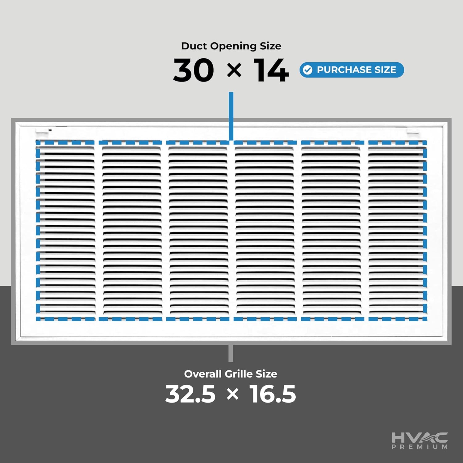 30x14 return air vent cover grille for wall or ceiling duct opening - 1" filter compatible - removable flat stamped face air filter grill by hvac premium - white - overall size: 32.5" x 16.5" 30 x 14
