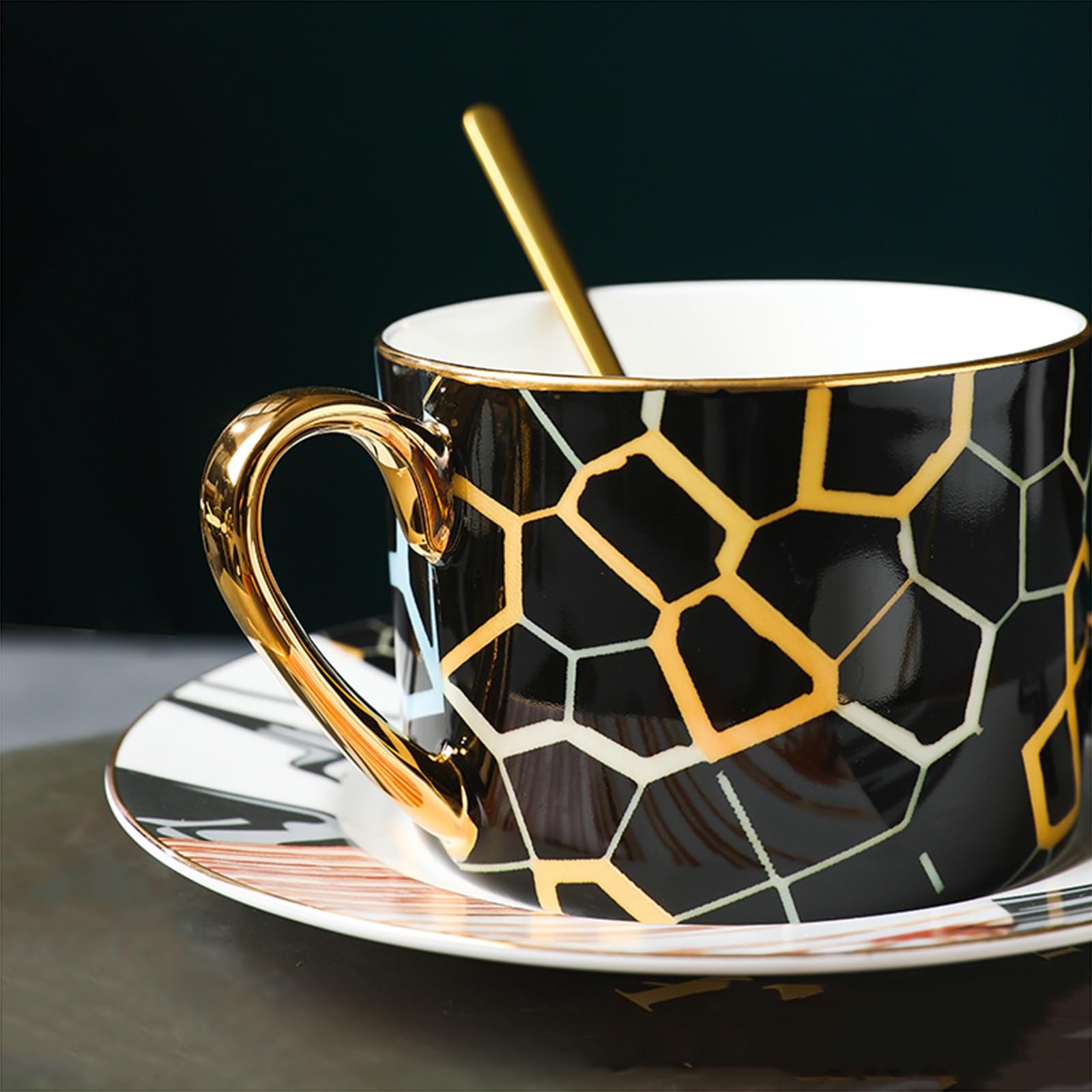 Zestaw spodków do filiżanek w stylu euro, filiżanka do kawy z porcelany kostnej z łyżeczką i spodkiem, na śniadanie popołudniowa herbata (2 szt.)