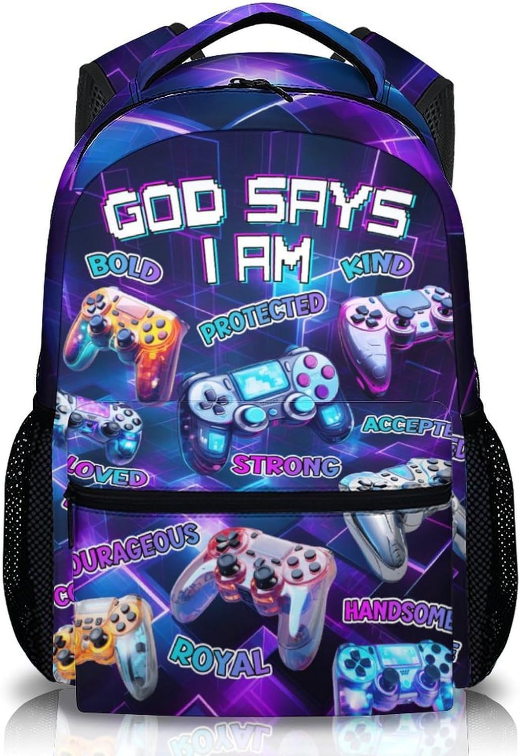 Boys School Backpack for Kids, God Says I Am Gamer Bookbag for Gaming Lover
