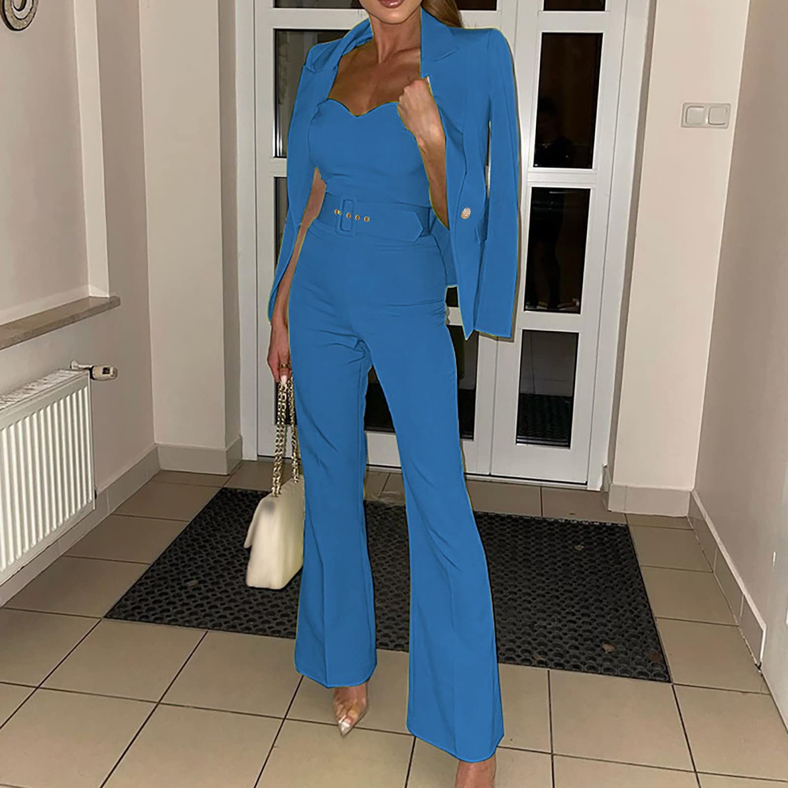 Tailleur Donna Eleganti Curvy Tailleur Pantalone Completo Due Pezzi Slim Fit Blazer Set Slim Fit Blazer con Pantaloni Moda Abiti Set per Ufficio Completo Donna Estivo 2 Pezzi Elegante