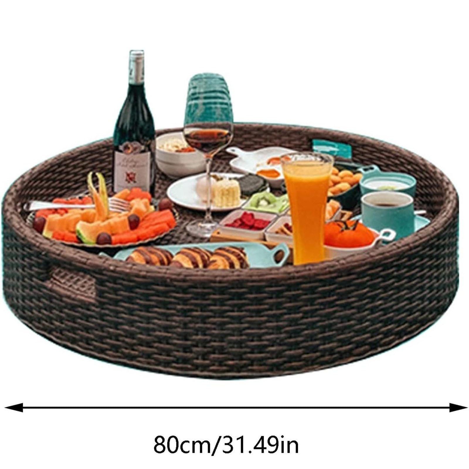 Piscine De Piscine Table De Plateau Flottante, Plateau De Service Tissé En Rotin, Piscine Flottant Pour Adultes Pour Les Bancs De Sable, Les Spas, Le Bain Et Les Fêtes | Plateau Flottant,80cm-Brown