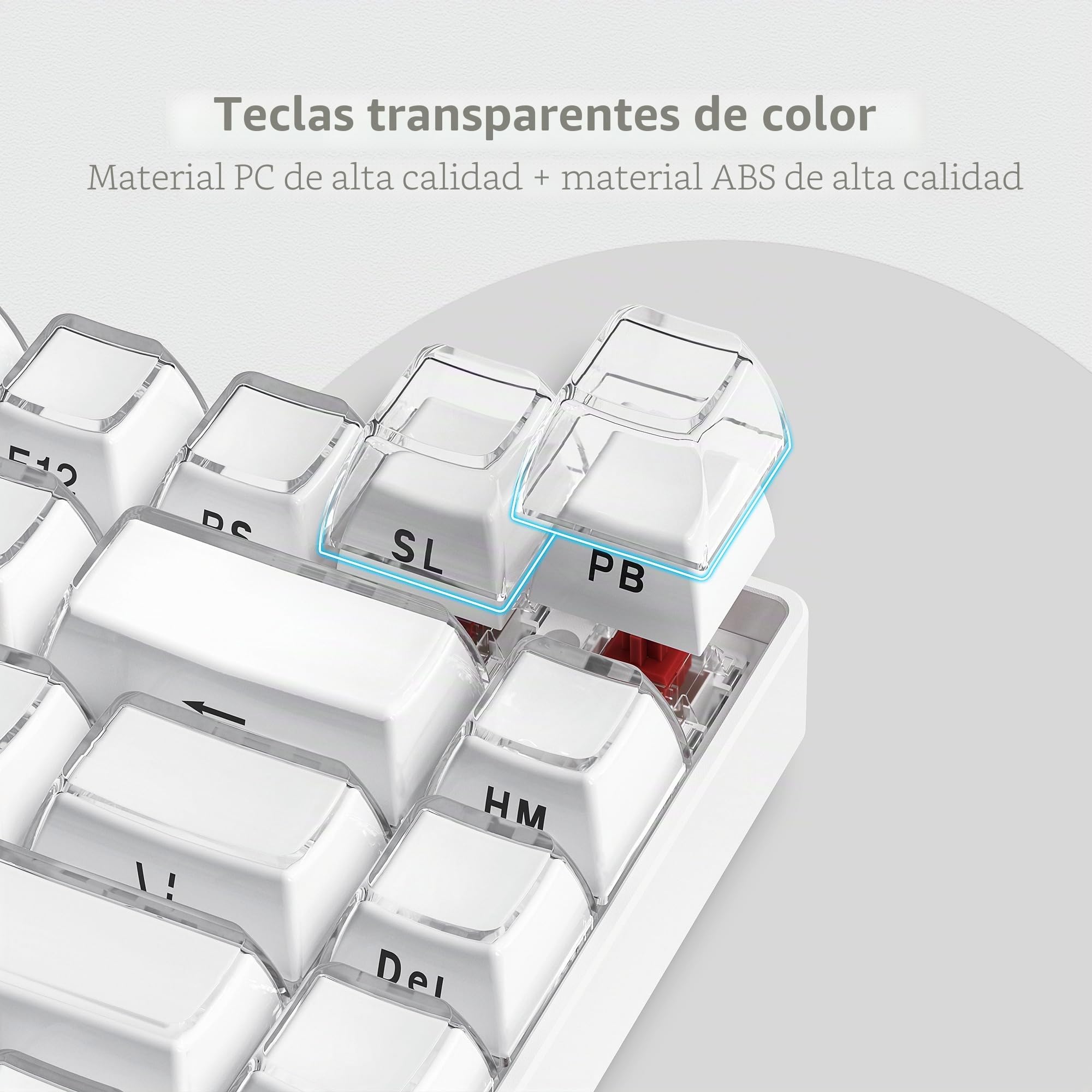 Womier Crystal Jelly - Teclas para Teclado mecánico (no necesariamente españolas), 60, 65, 75 y 100%, impresión Lateral, Lindas Teclas de Perfil OEM, Cherry Gateron MX de 113%, Blanco