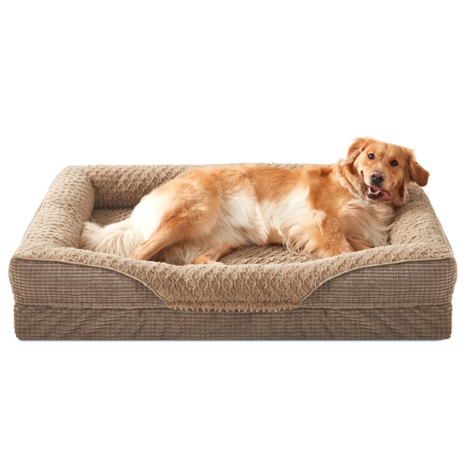 FURTIME Large Dog Bed Orthopedic Memory Foam Bed(50lbs), Dark Gray with Particle Memory Sponge High Edge, Orthopedic Dog Bed for Pain Relief & Healthy Sleep, Pet Sofa, 89x64x18cm（Brown） — image 1