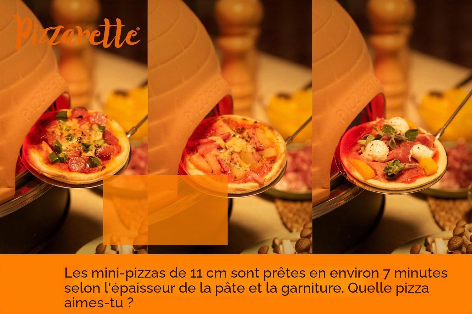 EMERIO Four à pizza, PIZZARETTE l'original, dôme en terre cuite fait à la main, design breveté, pour mini pizza, vrai plaisir en famille pour 6 personnes, terre cuite orange/noir, PO-115984