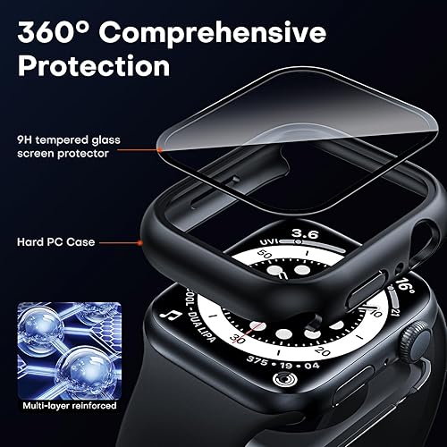 Miniatura 34 de Carcasas Tauri rígida, 2 unidades compatibles con Apple Watch SE Series 6, 5, 4, vidrio templado de dureza 9H integrado, delgada, a prueba