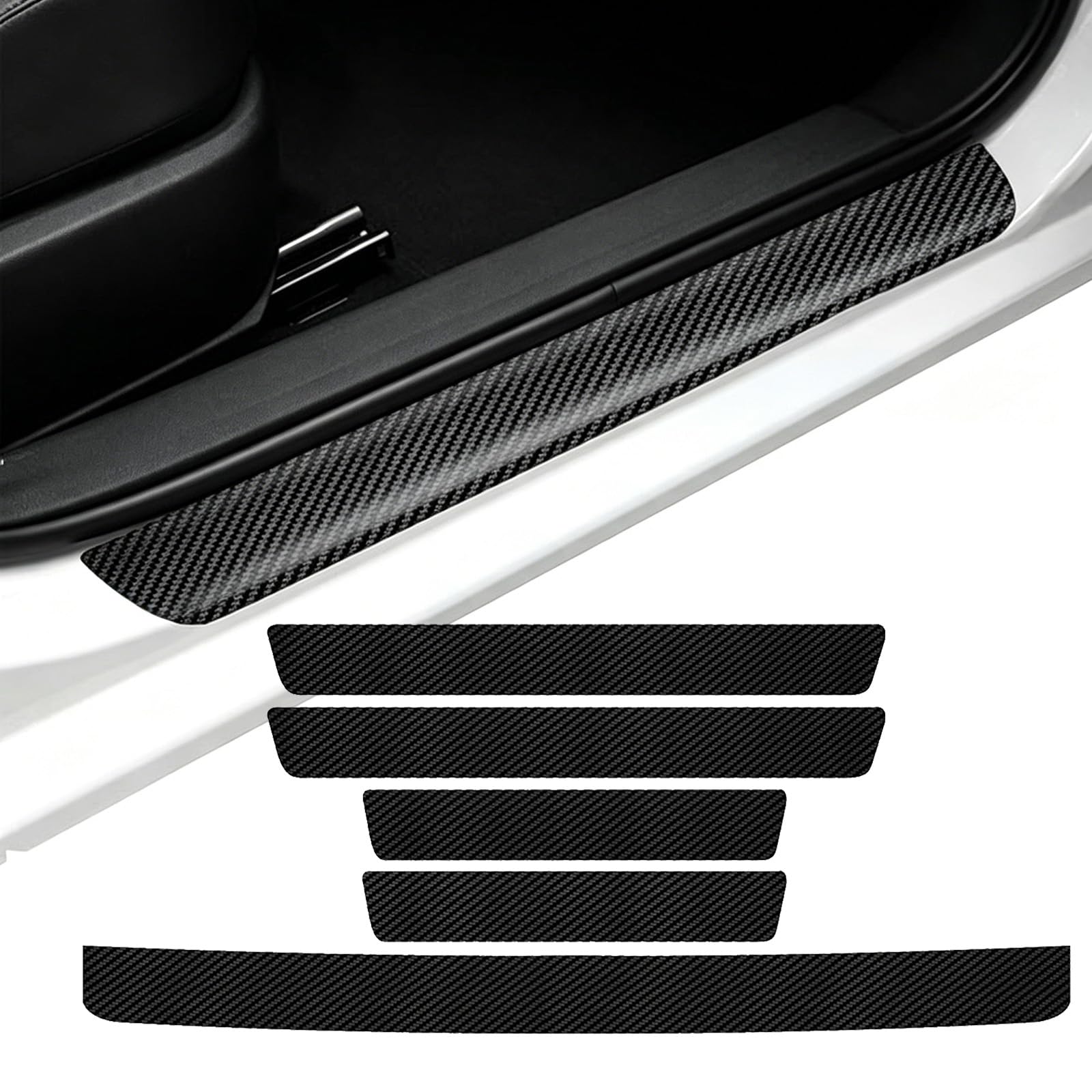 QIZUN 5PCS Car Door Sill Protector for Kia Sportage LWB NQ5 2023 2024 2025, Rear Trunk Bumper Guard Carbon Fiber Leather Threshold Sticker Anti-Scratch