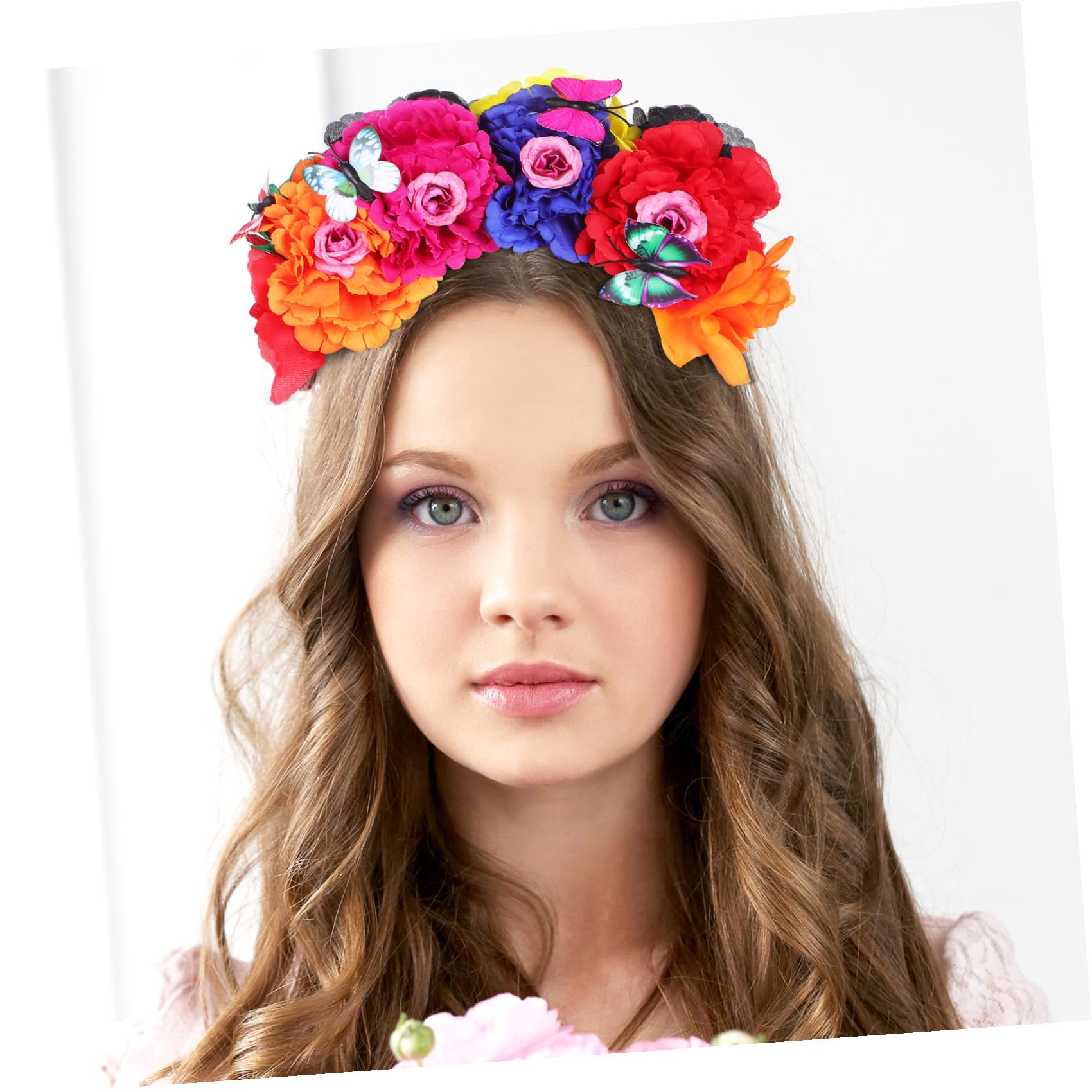 Diadema De Flores y Tocado De De Flores Multifuncional Para Mujer y Niña, Diseño Colorido Rojo, Púrpura, Naranja y Azul, Adecuado Para Bodas, Fiesta y Sesiones De Fotos