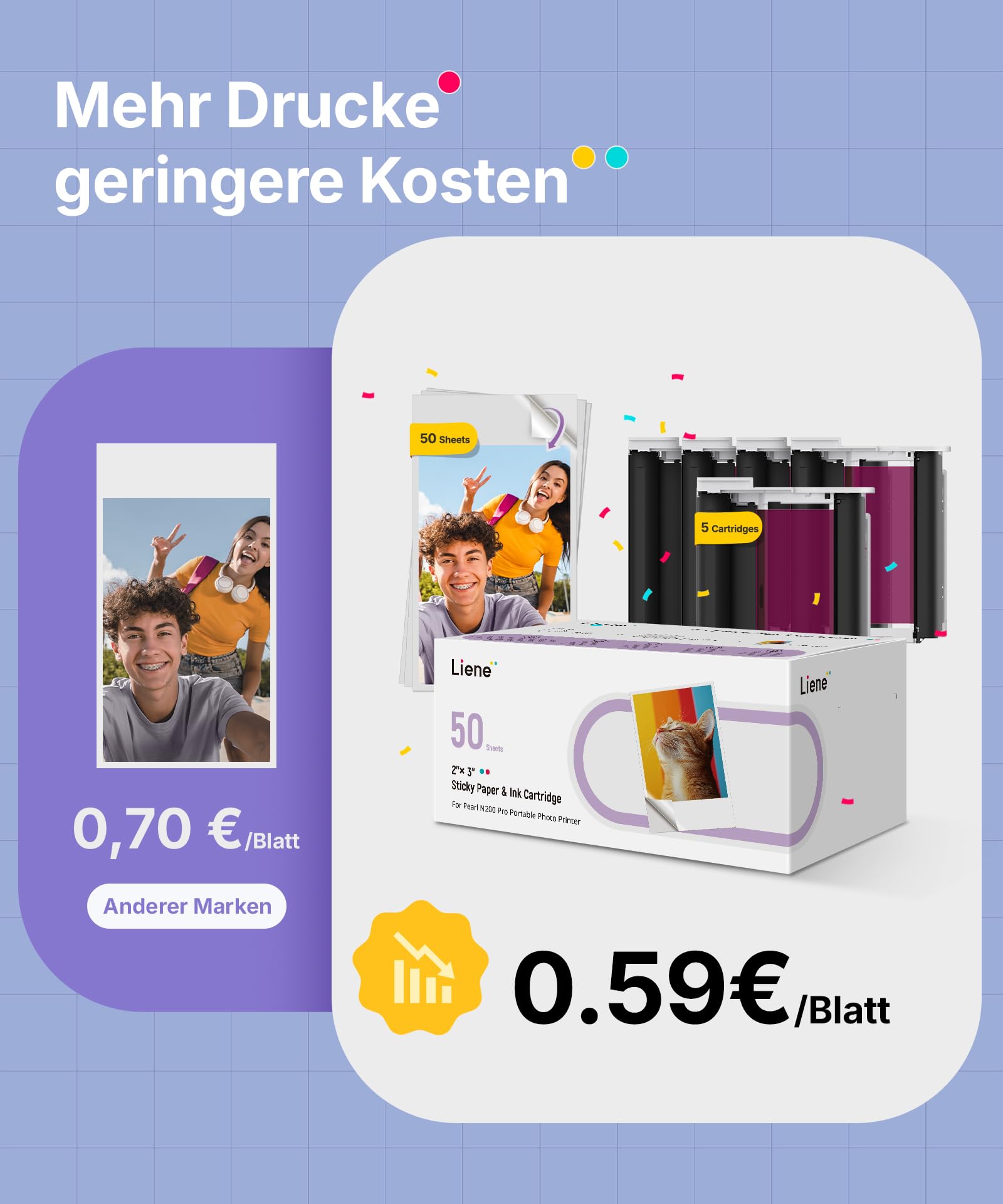 Liene Pearl N200 Pro Plus Tragbarer Mini-Fotodrucker Farbsublimation 300 dpi Bluetooth Sofortbilddrucker Violett
