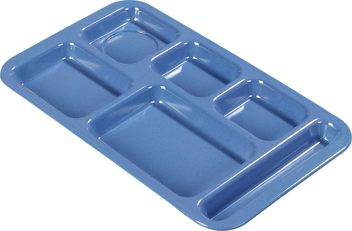 Carlisle FoodService Products Plastic Meal Tray Righ-Handed Heavyweight Lunch Tray with 6-Compartments for Schools, Cafeterias, and Dining Halls, Melamine, 15 x 9 Inches, Sandshade, (Pack of 12)