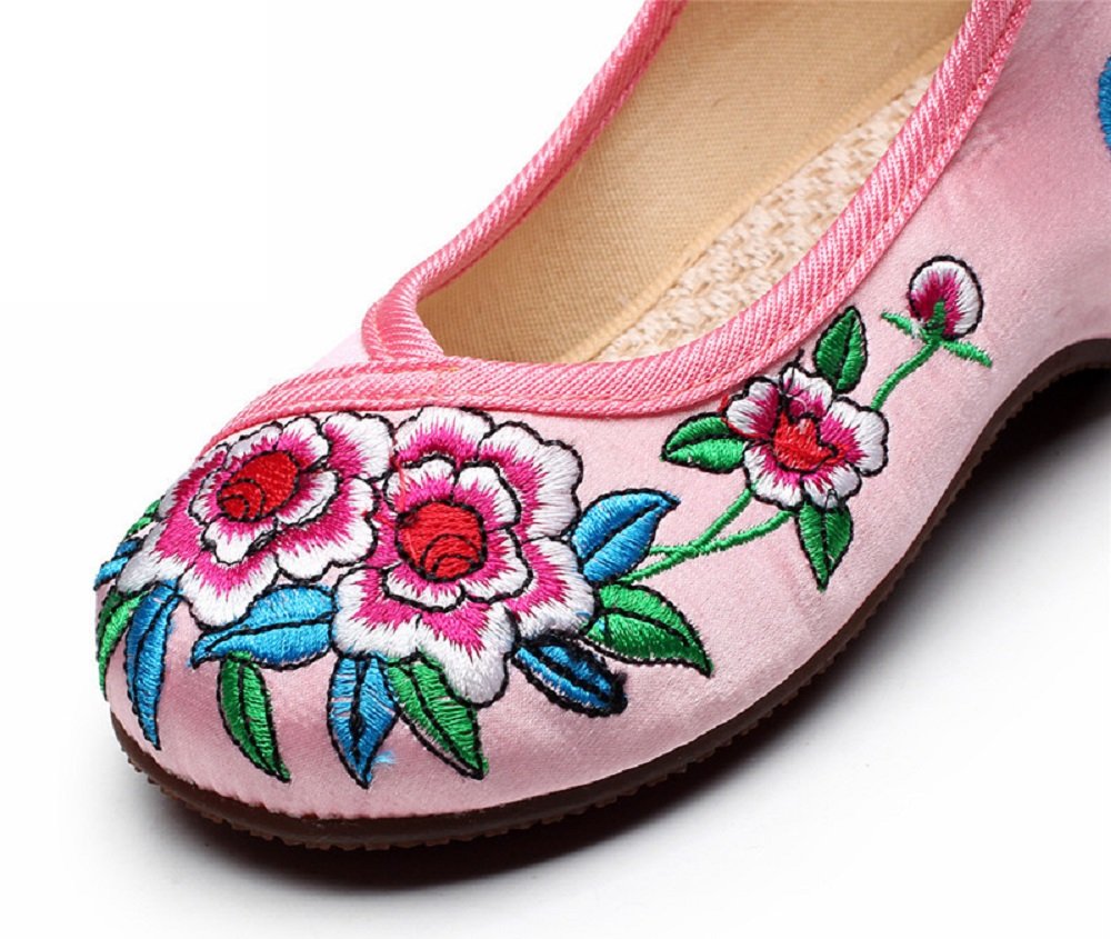 Tianrui Crown Girl's Embroidery Flat Ballet Shoes Kid's Cute Mary-Jane Dance Shoe Flat Sandal Shoe Pink