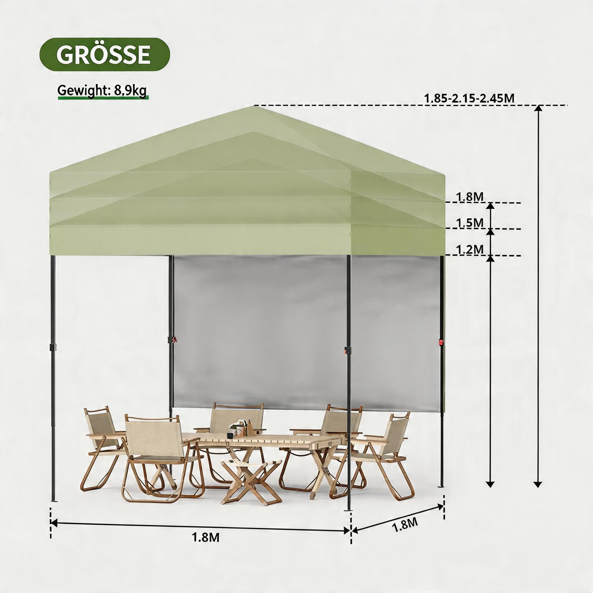 Faltbares Zelt 1,8x1,8 m, Faltpavillon Wasserdicht Und UV-Beständig, Schnell Aufzubauen, Inklusive Seitenwänden Und Tragetasche, Ideal Für Garten, Terrasse, Camping Und Veranstaltungen