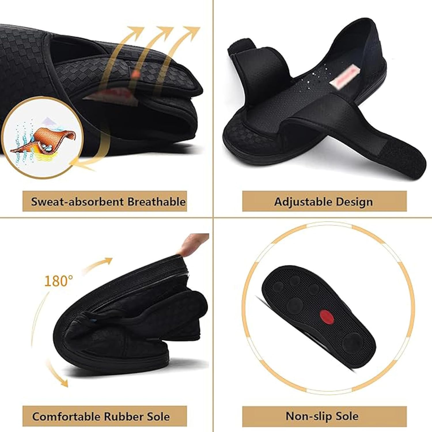 Diabetic Slippers, Adjustable Closure Walking Sandals, Non-Slip Wide Shoes, Comfortable Footwear, Lightweight Shoes, Orthopedic Casual Slippers, for Swollen Feet Relief