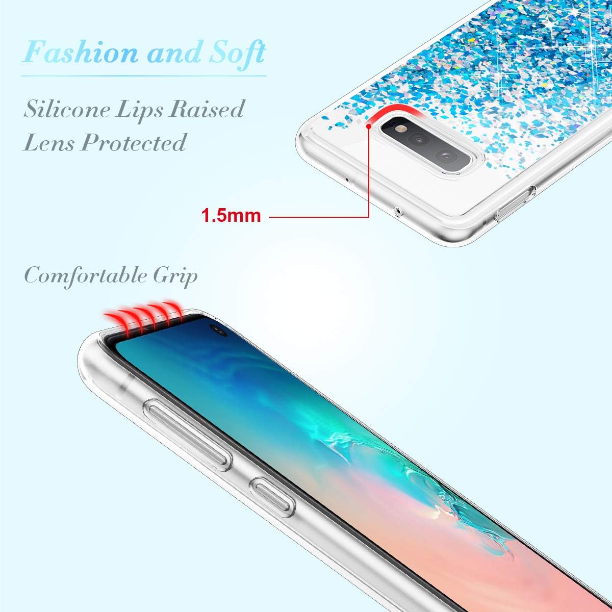 Caka Case for Galaxy S10e Glitter Case Liquid Series Luxury Fashion Bling Flowing Liquid Floating Sparkle Glitter Soft TPU Case for Samsung Galaxy S10e (Blue)