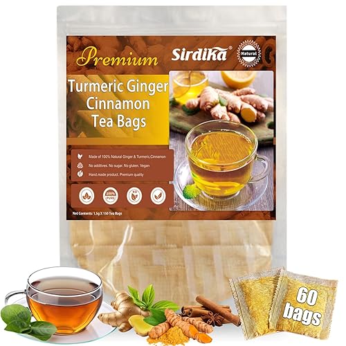 Miniatura 9 de Té de cúrcuma y jengibre y canela, 150 bolsitas de té de hierbas de cúrcuma y jengibre, bolsa de té de cúrcuma hecha a mano de cúrcuma, jengibre