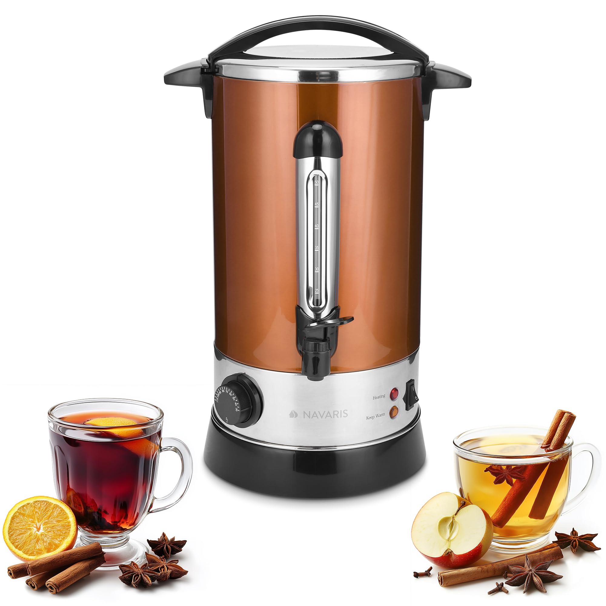 Navaris Distributeur de Boisson Chaude - Marmite à Vin Chaud en Inox - Appareil Chauffe Eau Thé Café Soupe - Maintien de la Chaleur - 10 L