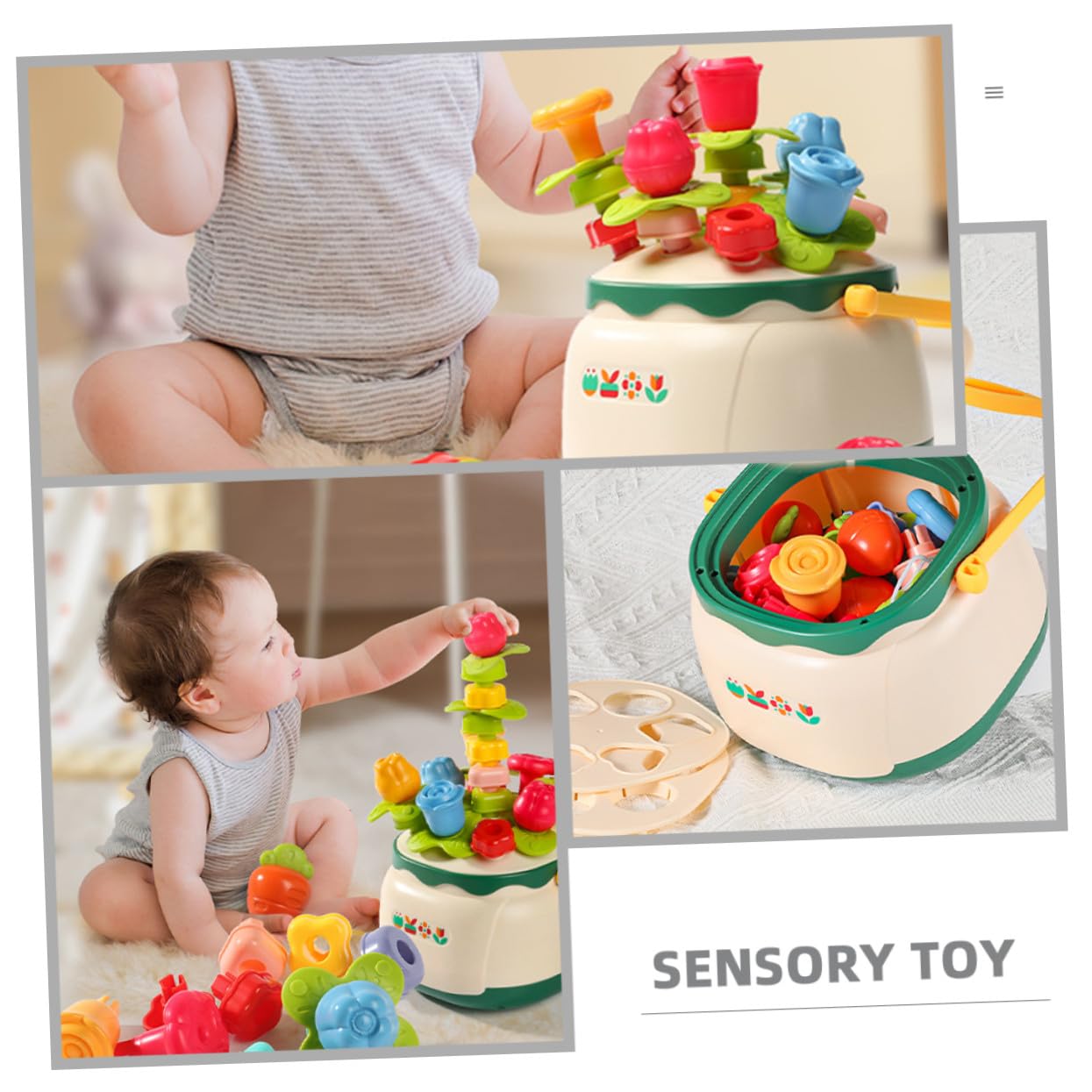 POPETPOP Juguete Educativo Sensorial de Construcción Forma de Cesta de Flores de Clasificación y Ensartado para Material Resistente sin Olor Desarrollo de Coordinación y Concentración