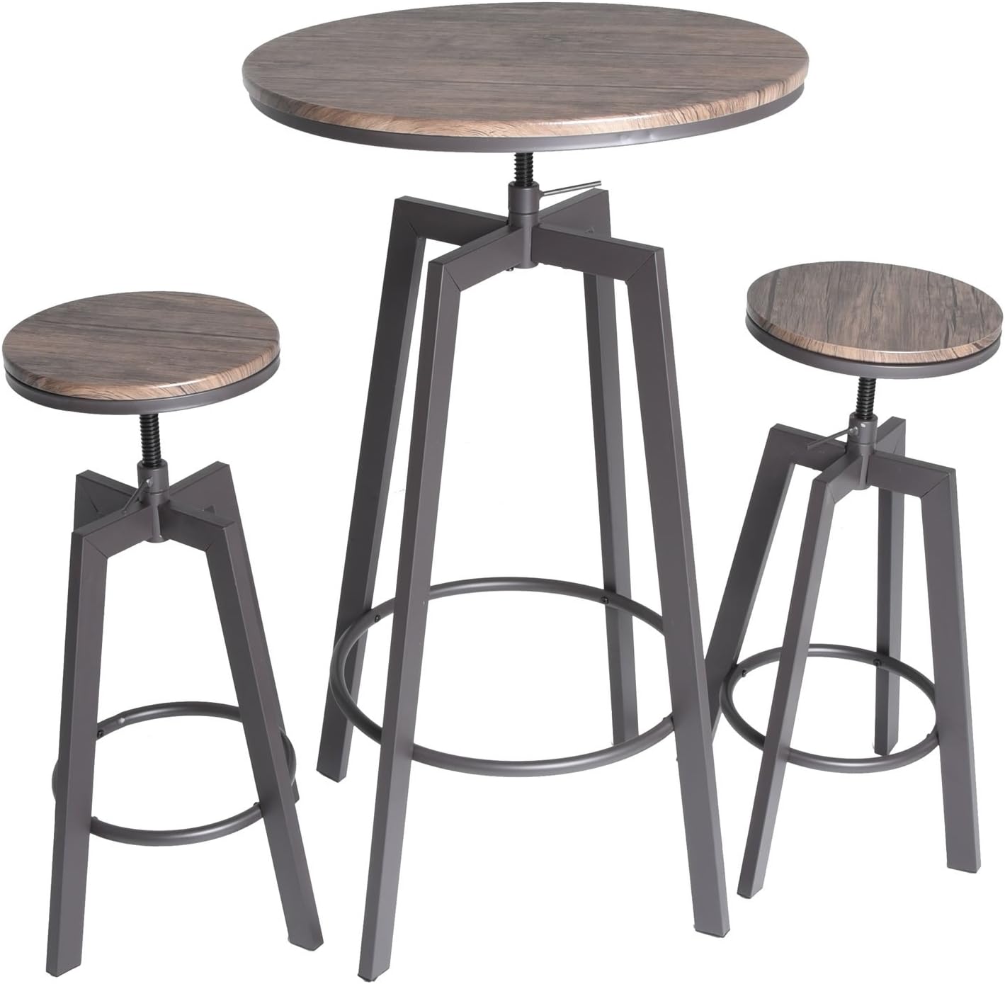 Zenvida 3 Piece Round Pub Table and Stool Set Wood Top Metal Bar Bistro
