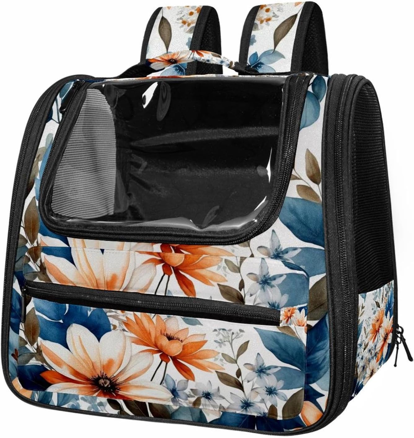 Portable Travel pet Backpack Carrier Hamster Bag Small Dog cat Carrier Breathable Hang Bag, Flowers and Green Leaves