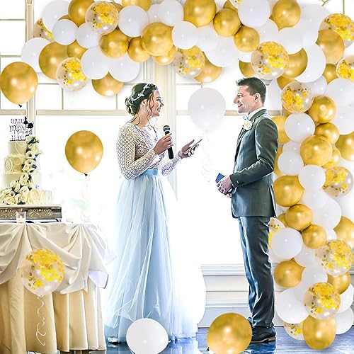 Miniatura 5 de Kit de arco de guirnalda de globos de oro blanco de 108 piezas, 10 pulgadas y 12 pulgadas, juego de globos de confeti de oro blanco para cumpleaños,