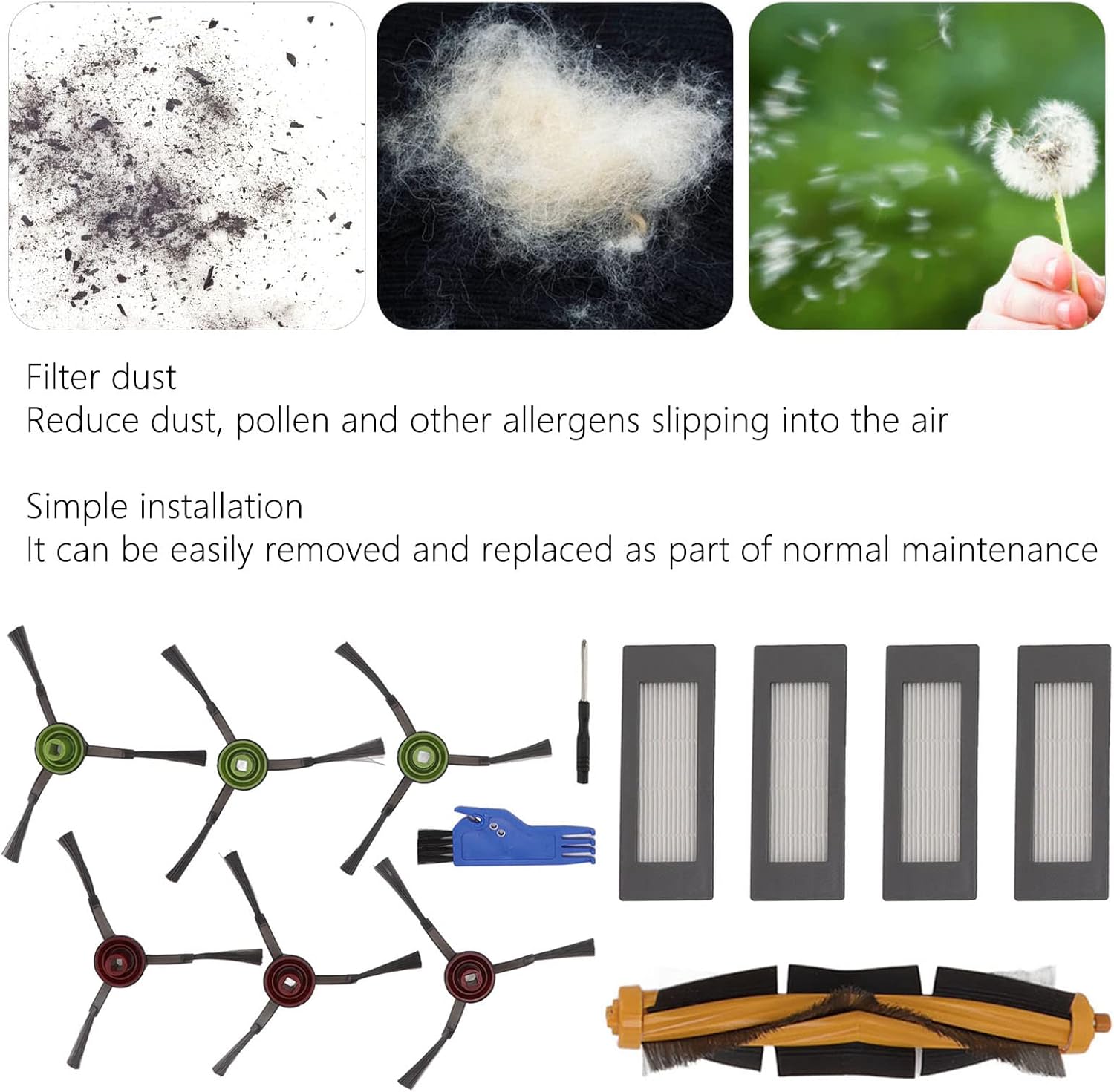 TOPINCN Replacement Parts Compatible with VACmax Station, Sweeper Replacement Main Brush Side Brush Filter Screwdriver Kit